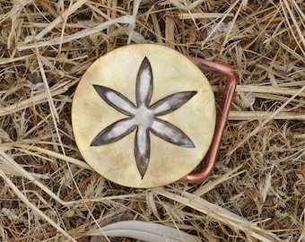 Belt Buckle in Brass & Nickel Silver with Spiritual symbol, Handmade - Unique piece, Ready to ship