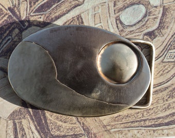 Belt Buckle in Nickel Silver & Brass, Oval shape Handmade