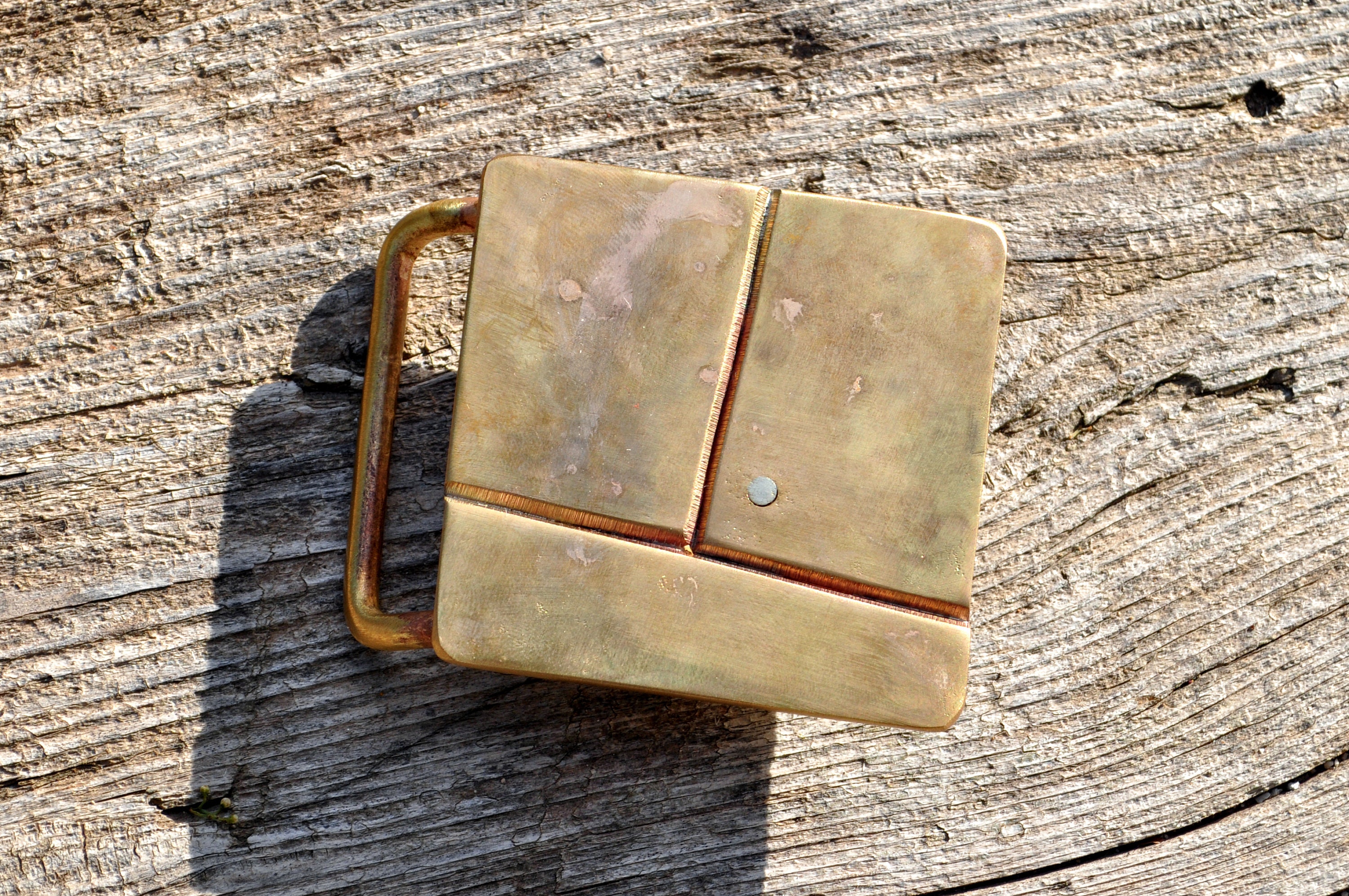 Belt Buckle in Brass & Nickel Silver, Tennis court, Unique piece, Handmade, minimalist style - Ready to ship