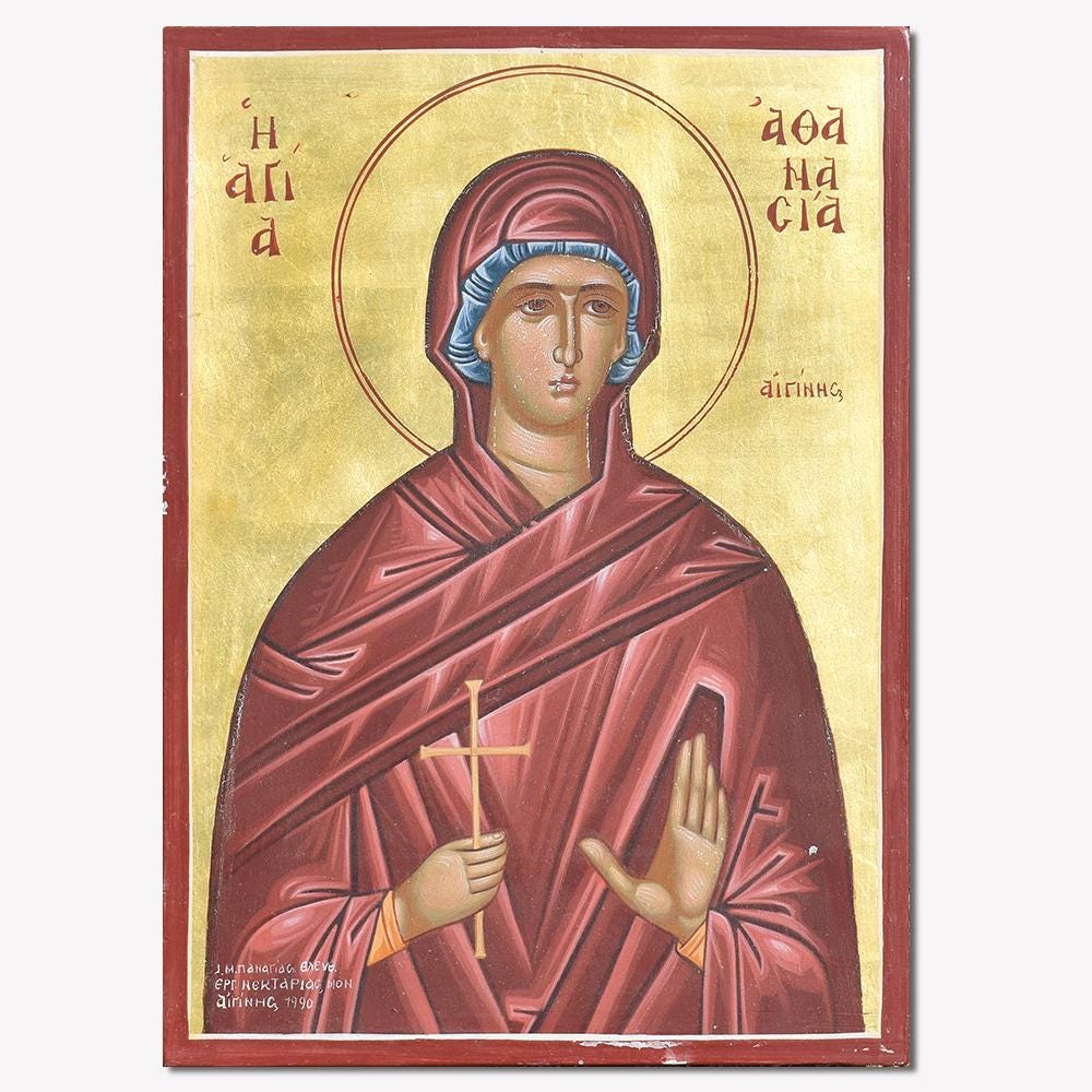 Saint Athanasia of Aegina  Greek Orthodox handpainted Icon on Wood