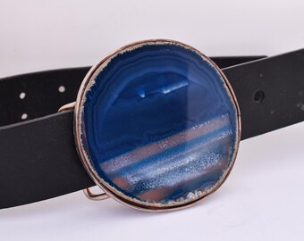 Large Dark Blue Agate belt buckle in Nickel Silver (AKA German Silver), Handmade Belt Buckle, Unique piece, Ready to ship
