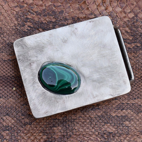 Nickel silver Belt Buckle With Imbedded Green Stone, Unique and Handmade, Ideal as a gift, Ready to ship