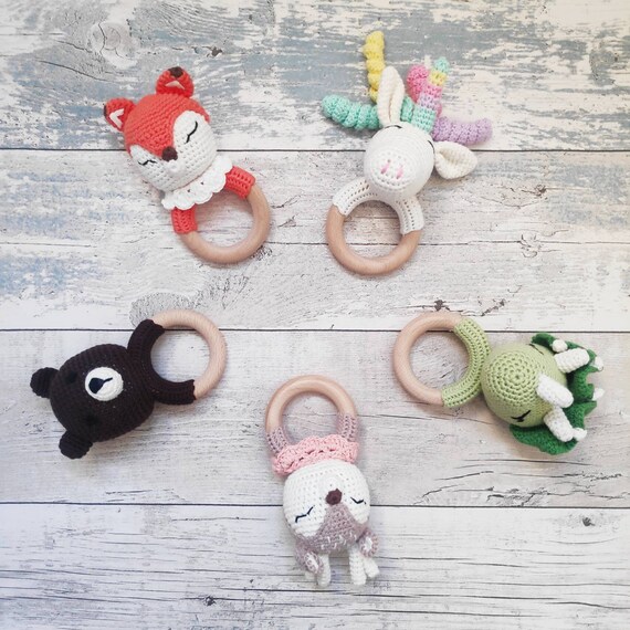 Baby Rattle Teether With Soft Lush Cute Rabbit Face Holder Jingle New Toy UK