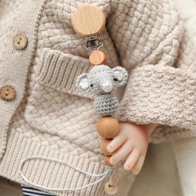 Crochet Elephant panda Baby Pacifier clip Pacifier Clips Etsy