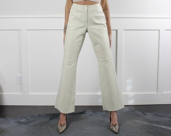 vtg 90s soft leather cream kick flare pants | perforated leather trousers | W 28