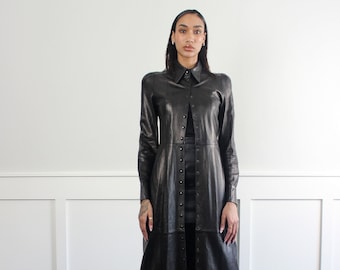 00s black lamb leather  PLEIN SUD avantgarde structural maxi coat, very rare,  xxs xs s