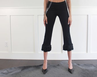 00s SISLEY black wool blend genuine fur trim trousers W 26