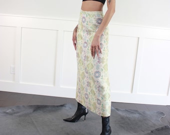 vtg 60s tapestry floral fractal  geometric high waist belted skirt | maxi skirt | belted | 26 W