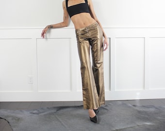 vtg 90s bronze soft leather mid rise kick flare pants | W 30 29