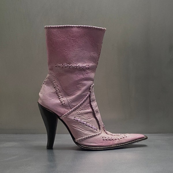 Y2K  pink leather couture avantgarde western boots  US 8.5 US 9