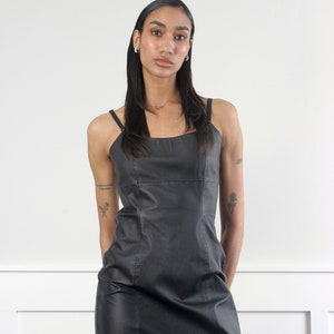 vtg 90s black leather bodycon strappy mini dress S M image 5