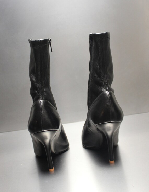 black leather knife pointed toe sock boots ACNE S… - image 9