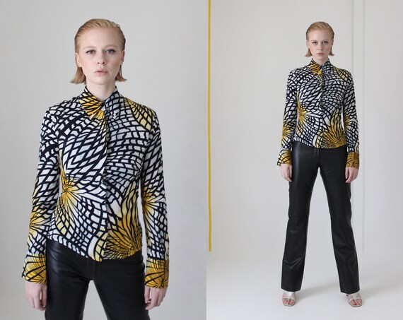 Y2K VERSACE jeans couture abstract print button do