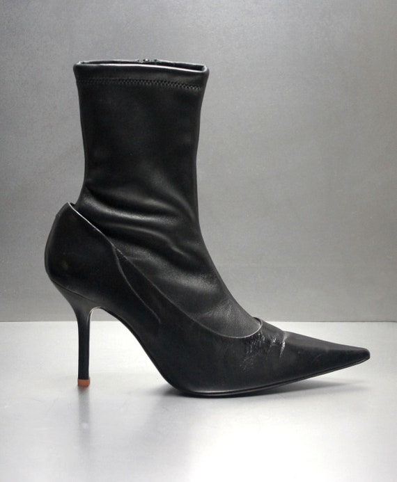 black leather knife pointed toe sock boots ACNE S… - image 1