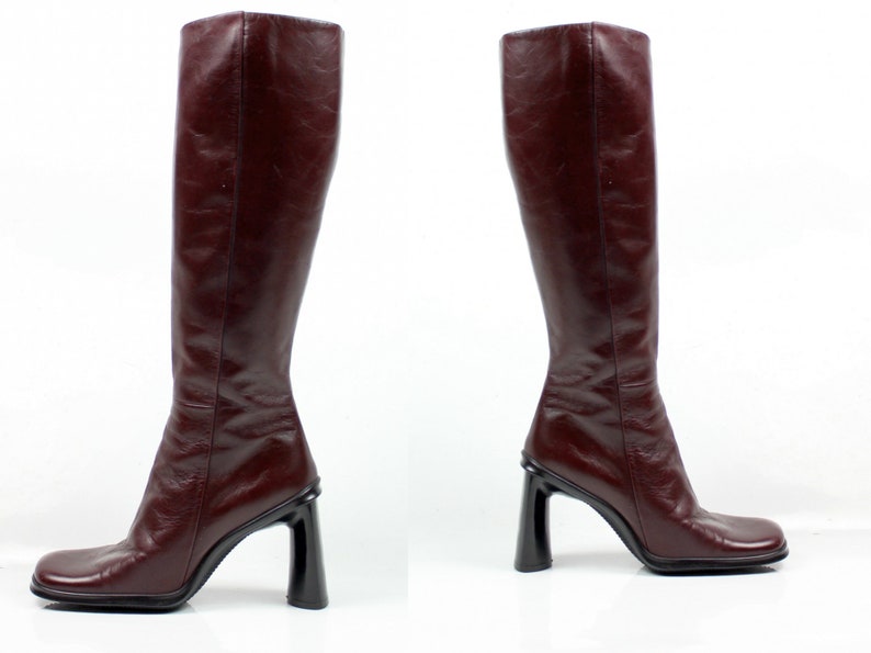 Oxblood leather knee high boots 
