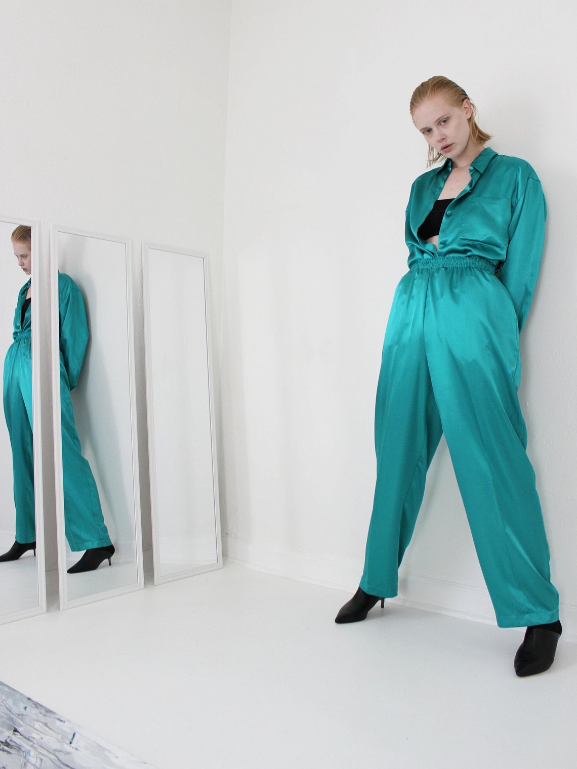 emerald green pant suit women's