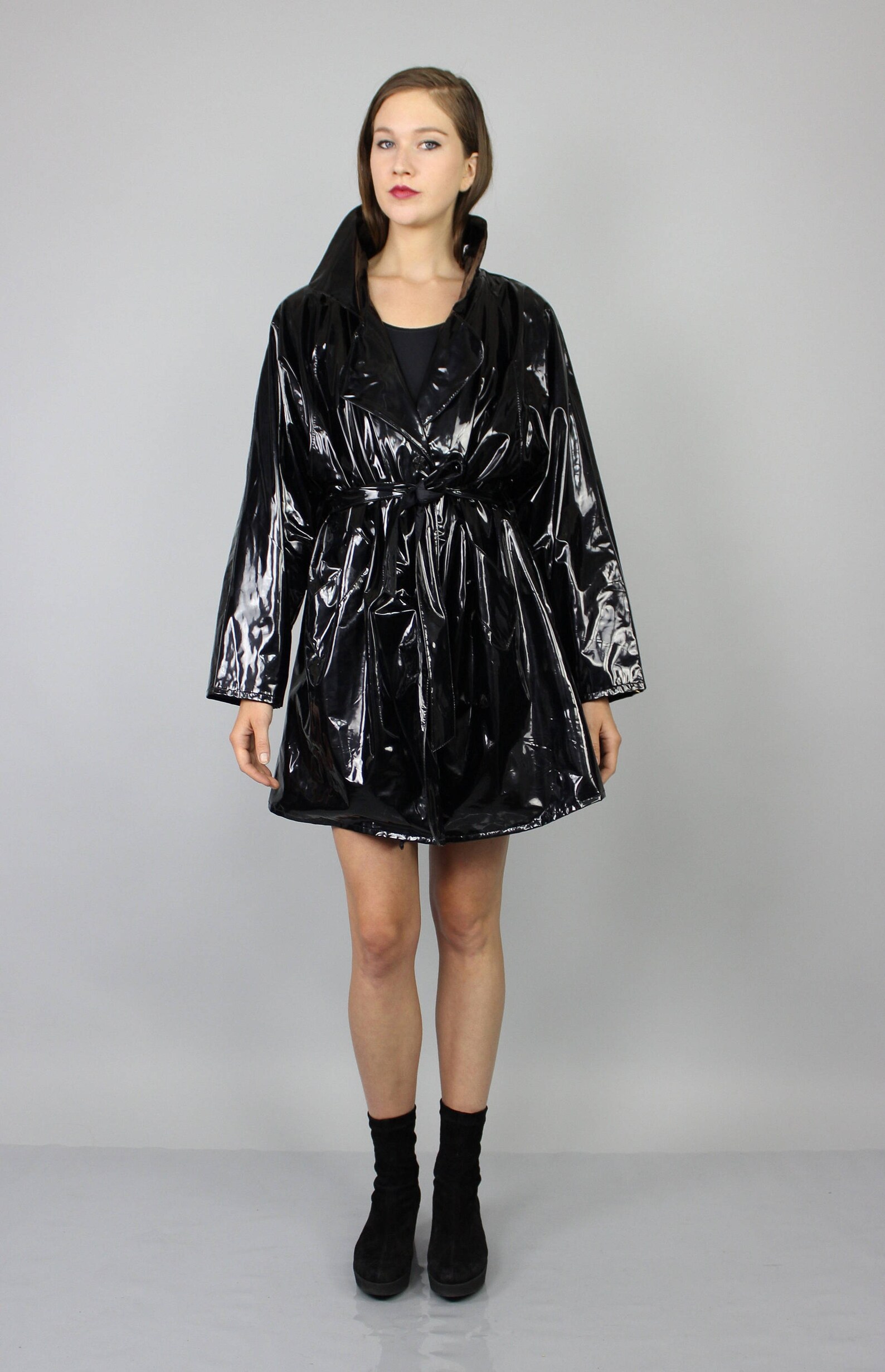 90's black PVC vinyl wet look futuristic jacket S M Etsy