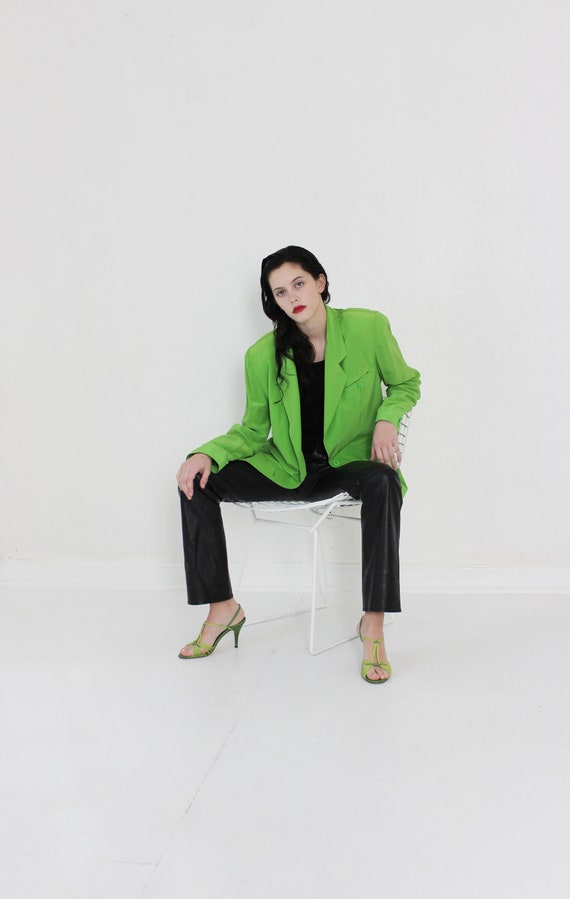 80's lime green silk blazer | S M