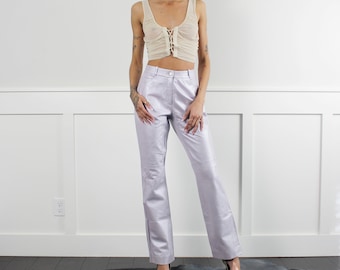 vtg 90s lamb leather lavander iridescent high rise kick flare pants | W 26 27