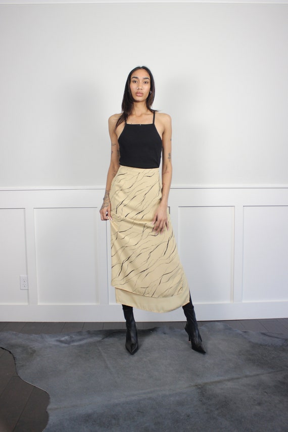 tan pencil layered maxi skirt | abstract print | … - image 2