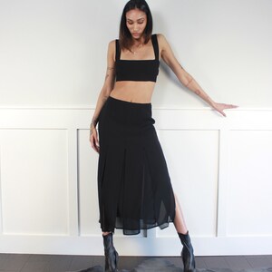 vtg 90s black cutout layered sheer midi skirt W 28 29 image 9