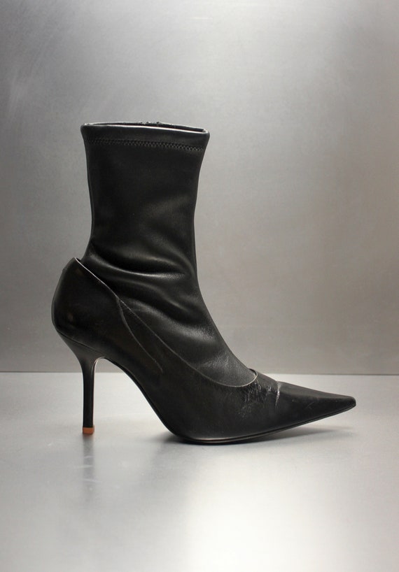 black leather knife pointed toe sock boots ACNE S… - image 2