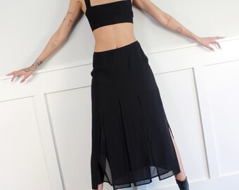 vtg 90s black cutout layered sheer midi skirt W 28 29