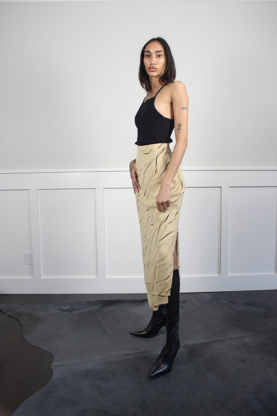 tan pencil layered maxi skirt | abstract print | … - image 5