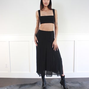 vtg 90s black cutout layered sheer midi skirt W 28 29 image 4