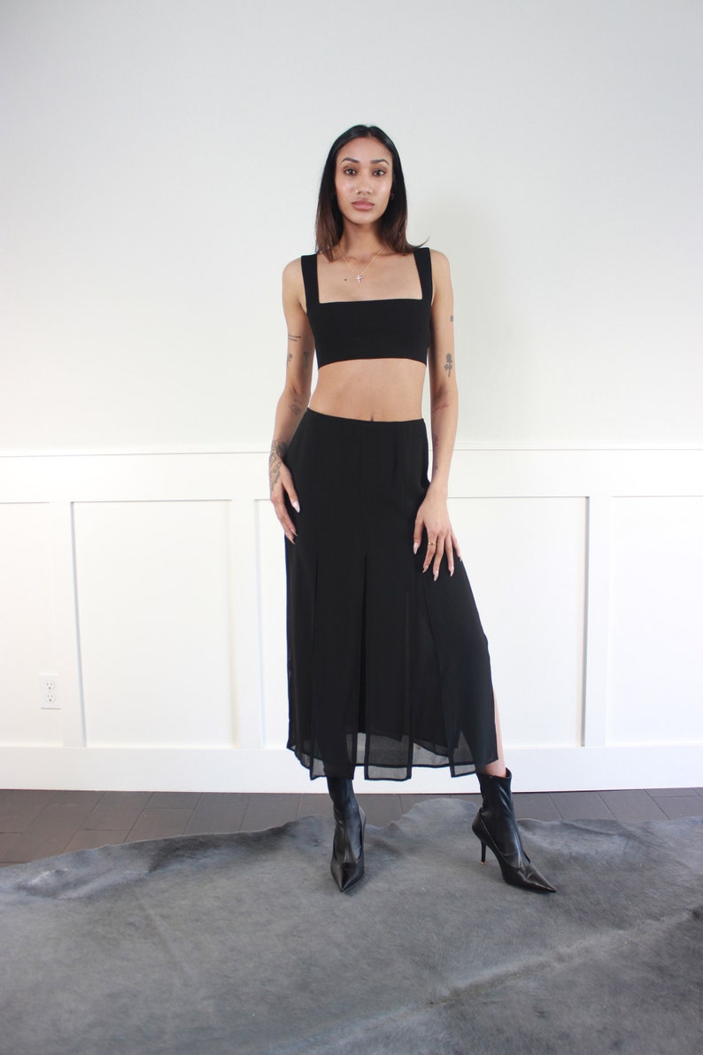 vtg 90s black cutout layered sheer midi skirt W 28 29 image 4