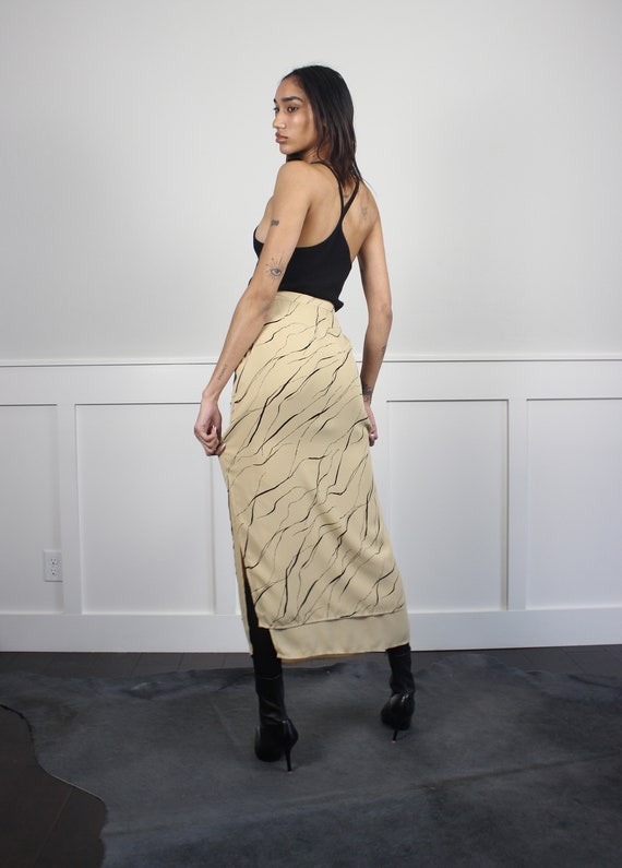 tan pencil layered maxi skirt | abstract print | … - image 7