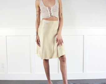 vtg 90s champagne silk midi skirt, W 30