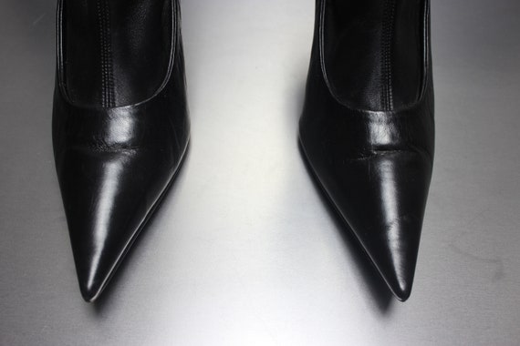 black leather knife pointed toe sock boots ACNE S… - image 6