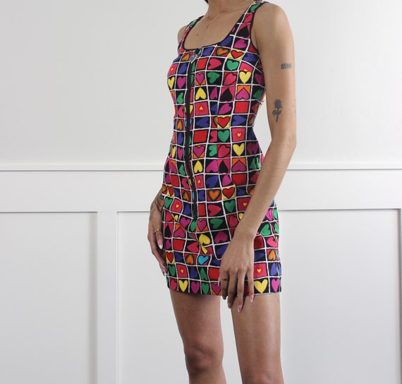 vtg 90s heart print bodycon zip up mini dress | f… - image 5