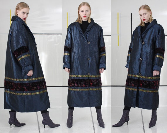vtg 80s oversized puffer coat | quilted | embroide