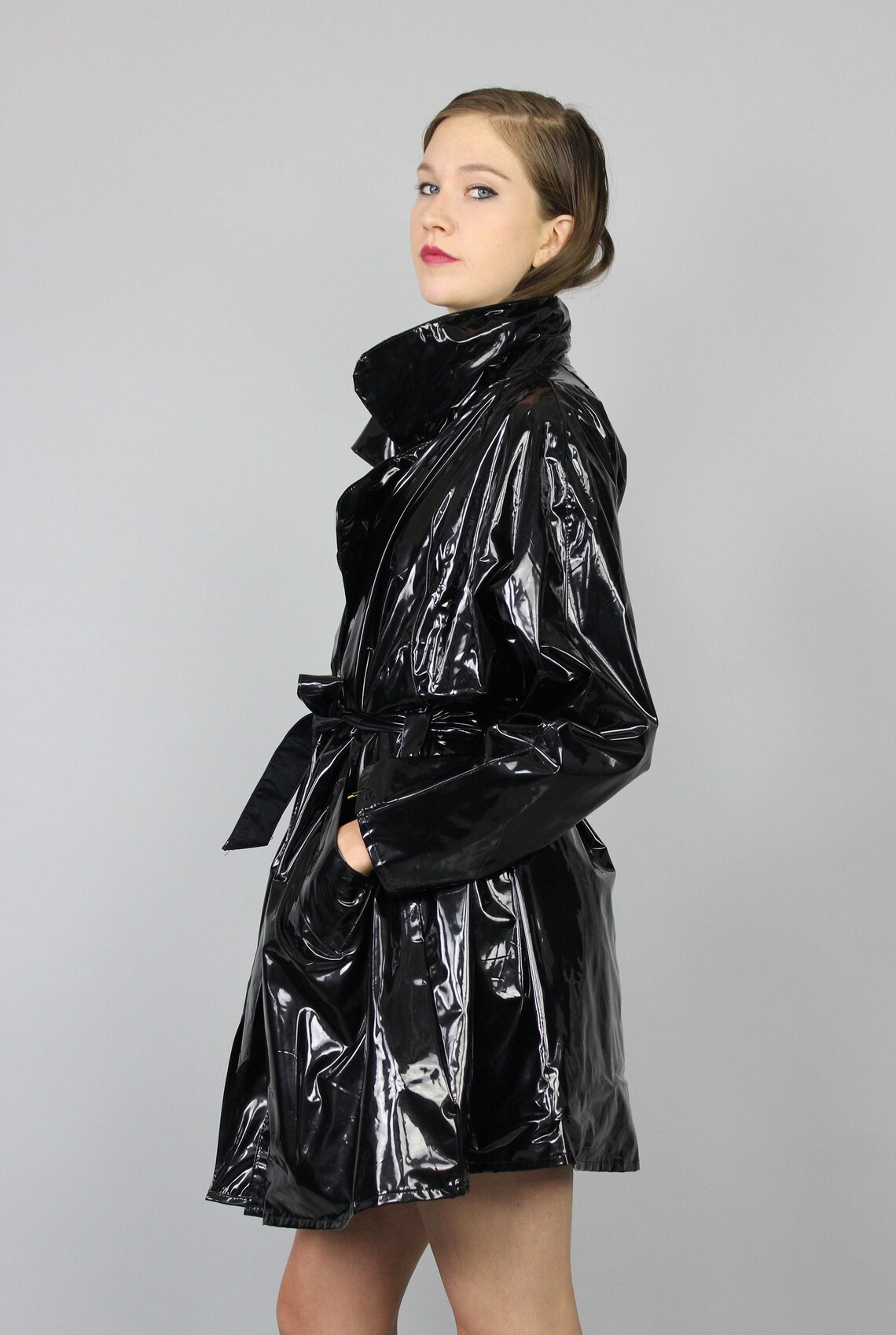 90's black PVC vinyl wet look futuristic jacket S M Etsy