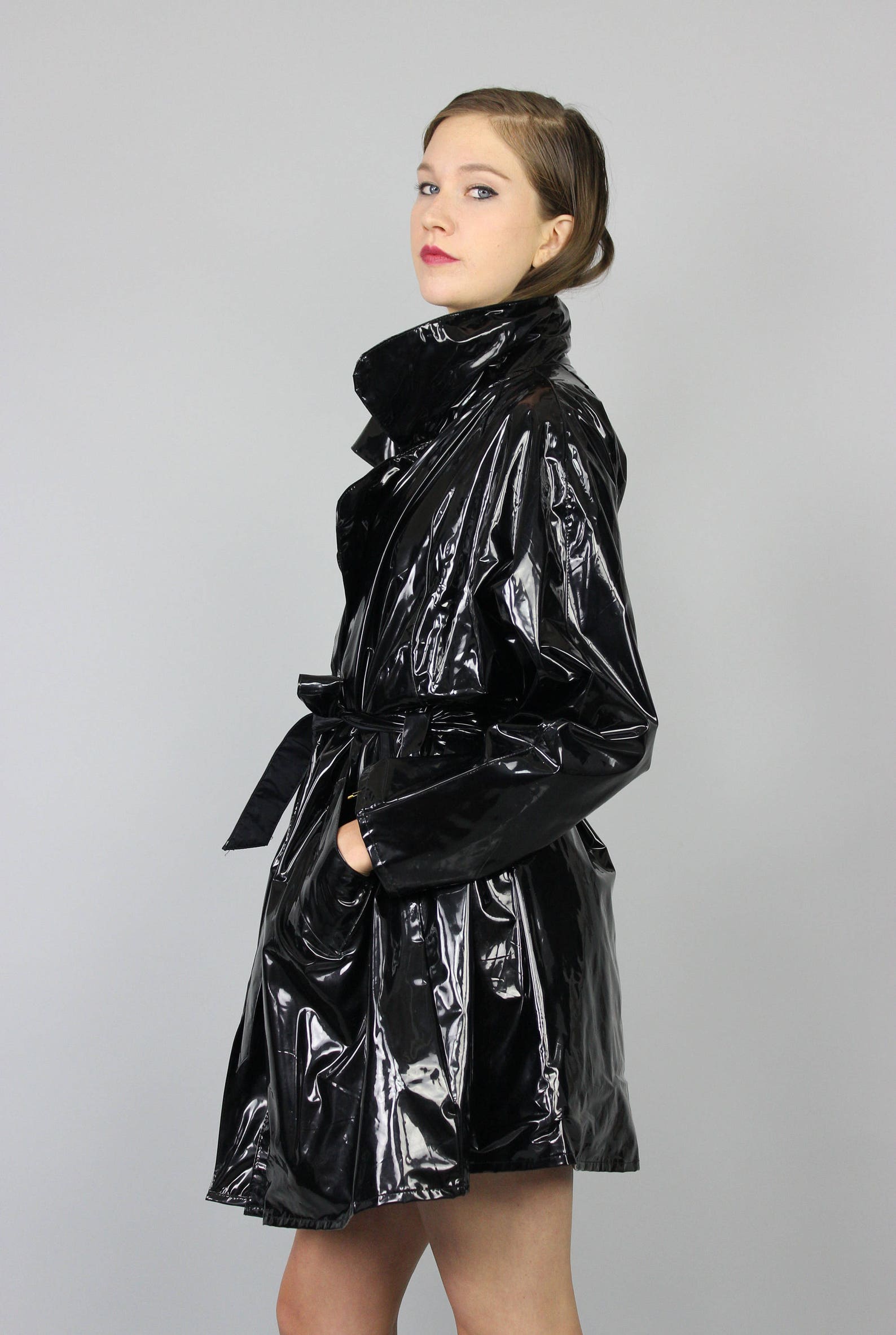 90's black PVC vinyl wet look futuristic jacket S M | Etsy