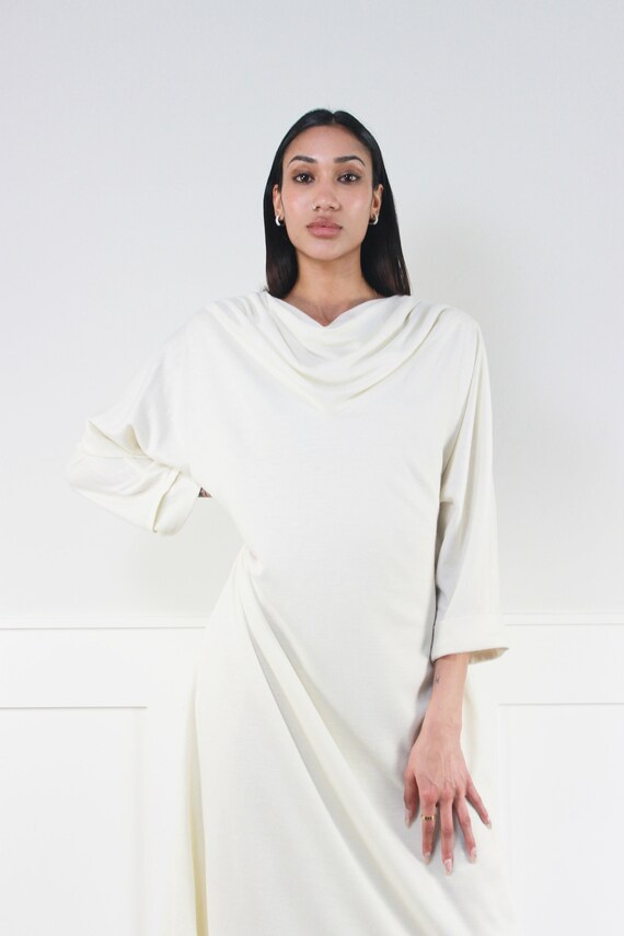 80s cream wool lagenlook minimalist midi dress S M