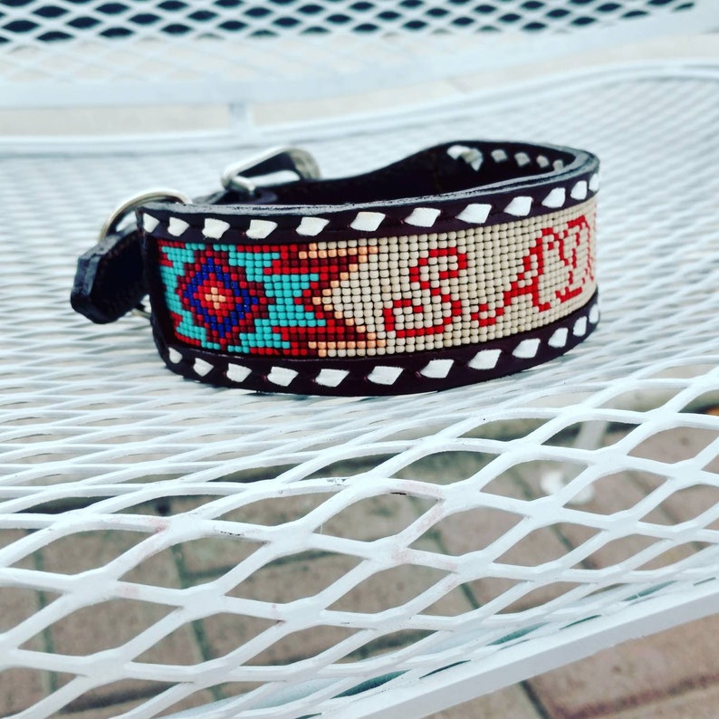 Beaded Dog Collar With Buckstitch Etsy