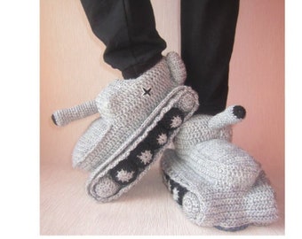 Hand Knit Slippers, Crochet Tank Slippers, Adult Crochet Slippers, Gift For Him, Handmade Shoes, Tank Slippers Shoes