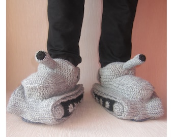 Hand Knit Slippers, Crochet Tank Slippers, Adult Crochet Slippers, Gift For Him, Handmade Shoes, Tank Slippers Shoes