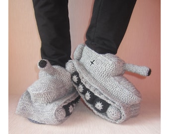 Father day gift tank slippers, Crochet Tank Slippers, Boyfriend Funny Gift, Husband Gift, Hand Knit Shoes, Adult Crochet Slippers, military