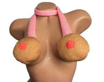 Pink boobs scarf, Funny scarf with crochet boobs, Boobs accessories, Boobs scarf, Funny scarf, Breast scarf, Funny winter accessory, breast
