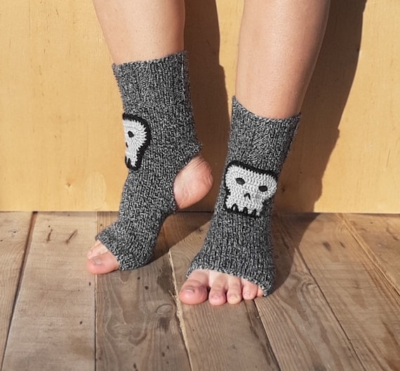 Hand Knitted Gray Yoga Socks Women's, Toeless Socks, Heelless