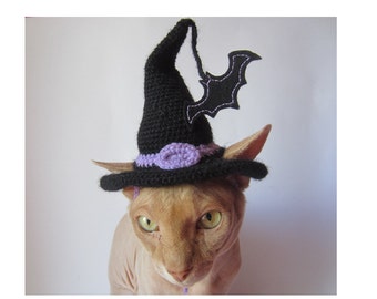 Cappello di Halloween lavorato a maglia per gatto, cappello lavorato a maglia per sphynx, cappello di Halloween per gatto, cappello all'uncinetto per gatto, costume da cappello per gatto, cappelli per gatti, cappello lavorato a maglia per gatto