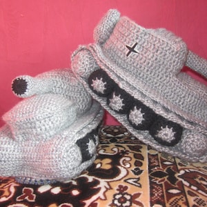Hand Knit Slippers, Crochet Tank Slippers, Adult Crochet Slippers, Gift For Him, Handmade Shoes, Tank Slippers Shoes, Tanks Knit Slippers