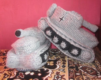 Hand Knit Slippers, Crochet Tank Slippers, Adult Crochet Slippers, Gift For Him, Handmade Shoes, Tank Slippers Shoes, Tanks Knit Slippers