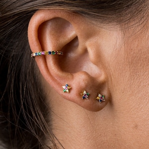 Star earrings Dainty star earrings Minimalist earrings Flower cz earrings Gold cz earrings Tiny studs Flower studs-Cz studs image 1