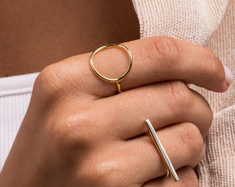 Circle gold ring - Outline circle curve ring - Oval ring - Minimalist geometry ring - Minimal ring - Dainty gold ring - Minimalist jewelry