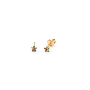 Star earrings Dainty star earrings Minimalist earrings Flower cz earrings Gold cz earrings Tiny studs Flower studs-Cz studs image 2